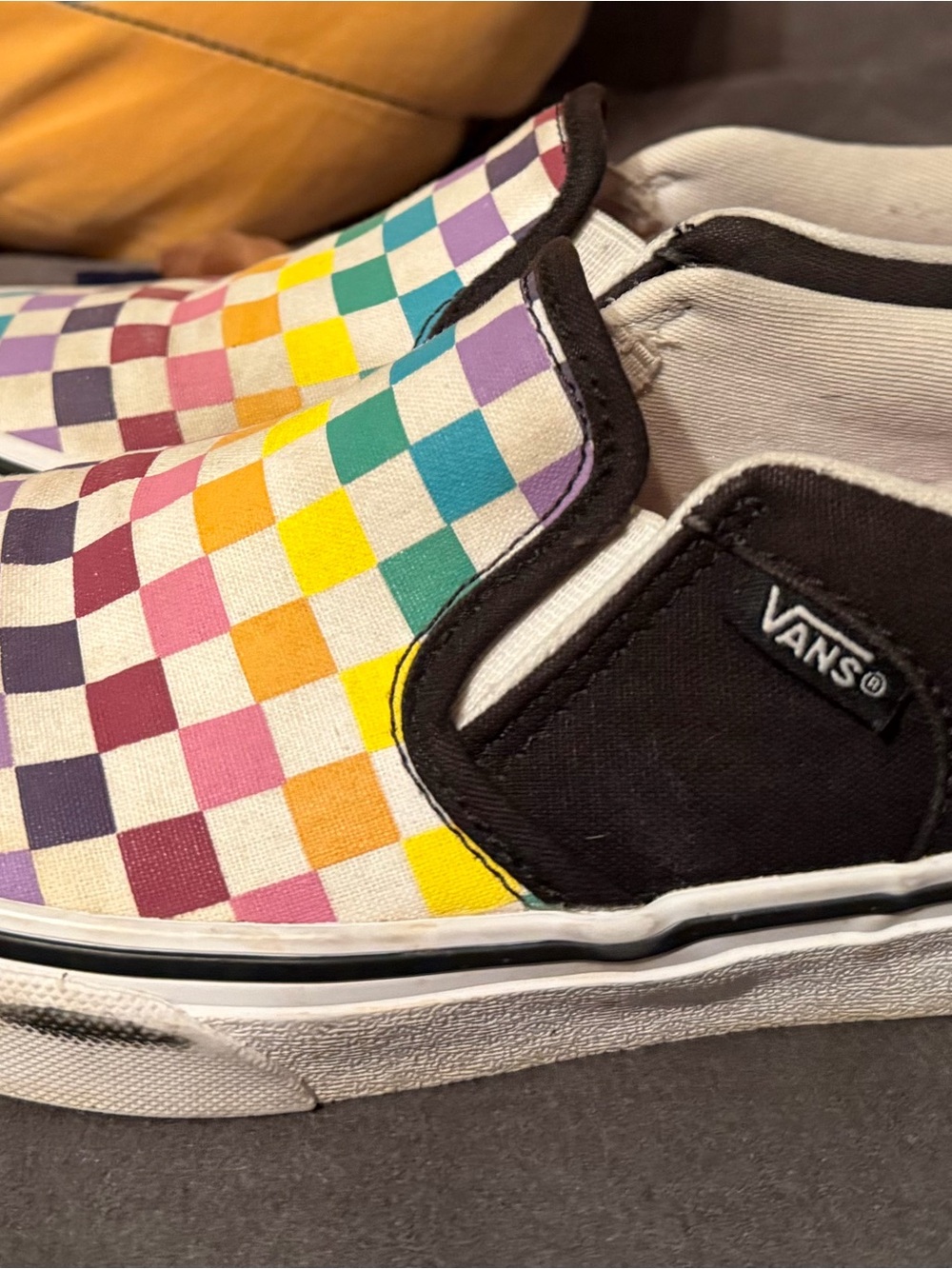 Vans Kids Rainbow Checkerboard Slip-On with Black Trim